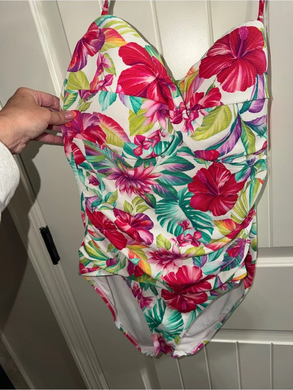 Tommy Bahama Woman’s Floral One-Piece Swimsuit - White with Pink & Green